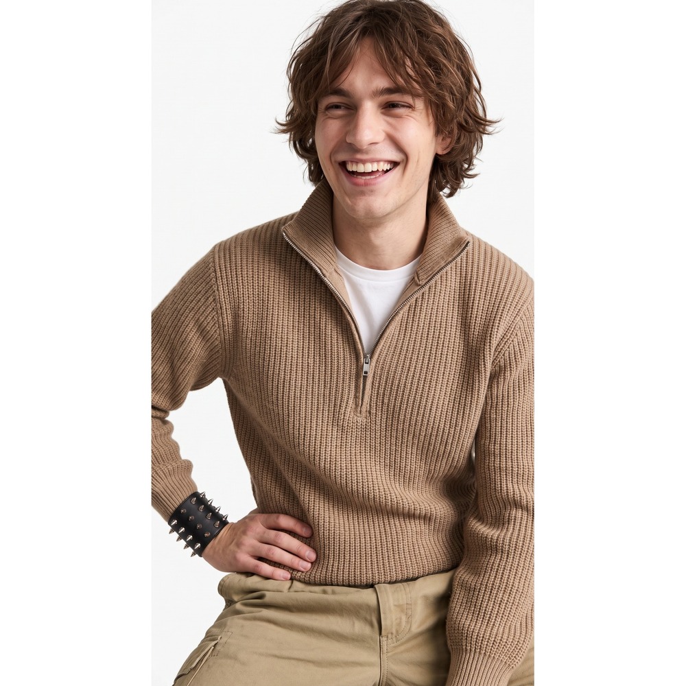 Quince Unisex Australian Merino Malted Toffee Half Zip Ribbed M Quiet Luxury